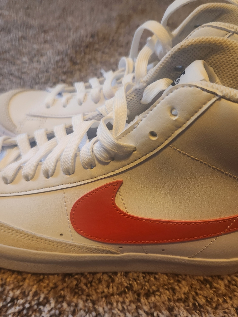 Nike White High-Top Sneakers with Orange Swoosh 6.5 Big Kids
